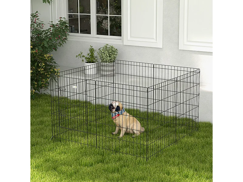 Parc enclos acier pour chien animaux 1 porte 8 panneaux 76L x 61l cm noir