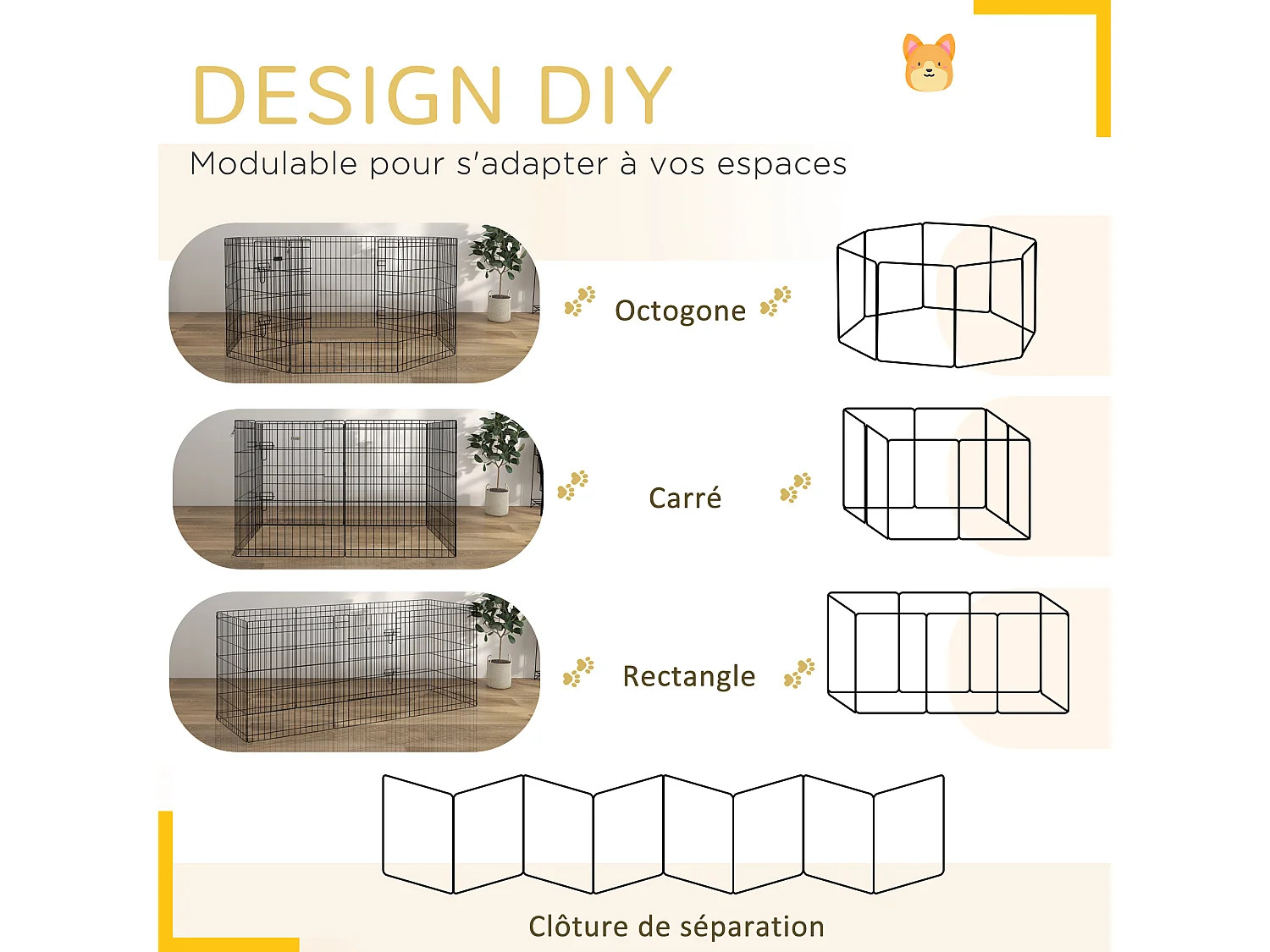 Parc enclos acier pour chien animaux 1 porte 8 panneaux 76L x 61l cm noir