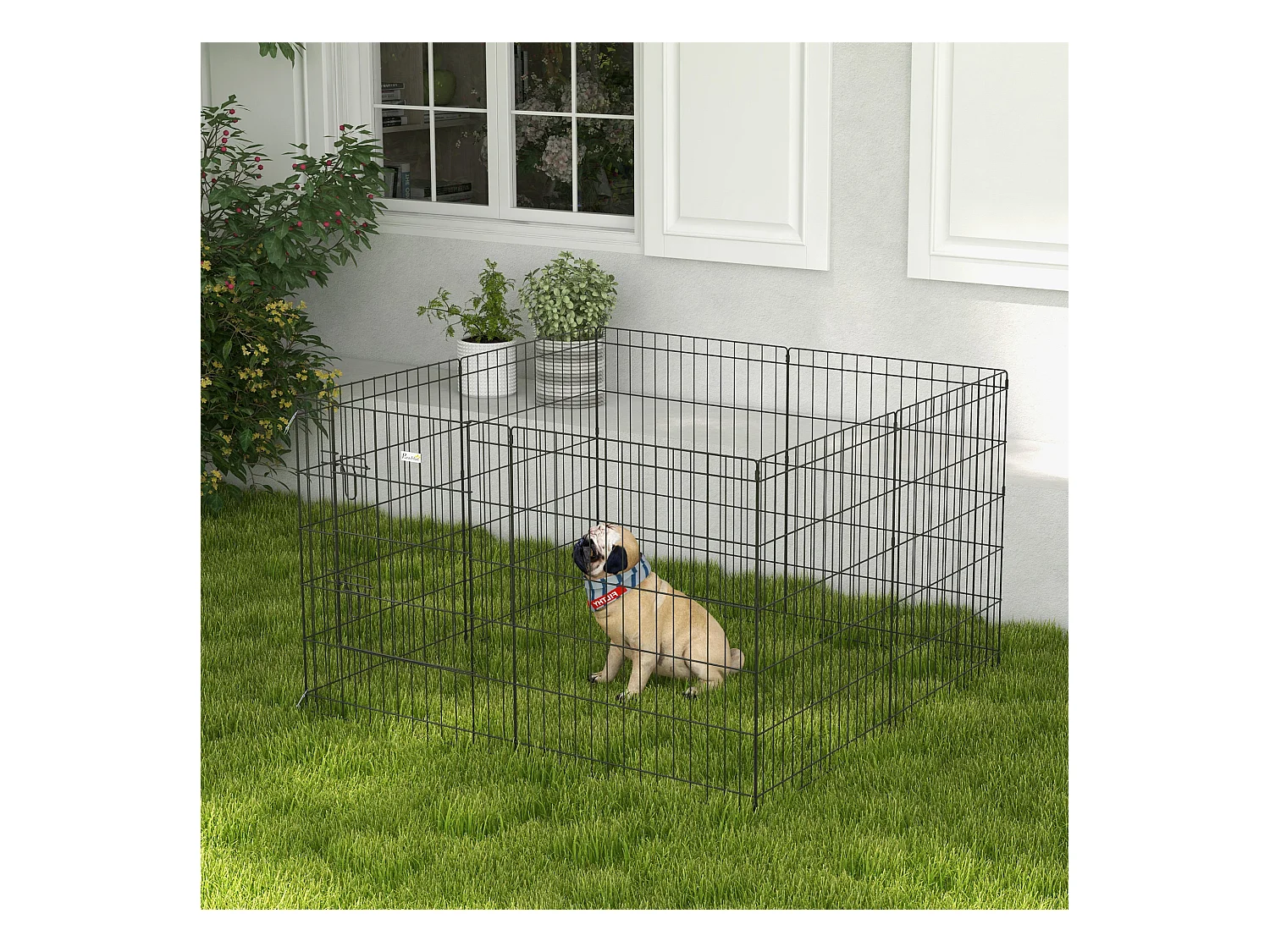 Parc enclos acier pour chien animaux 1 porte 8 panneaux 76L x 61l cm noir