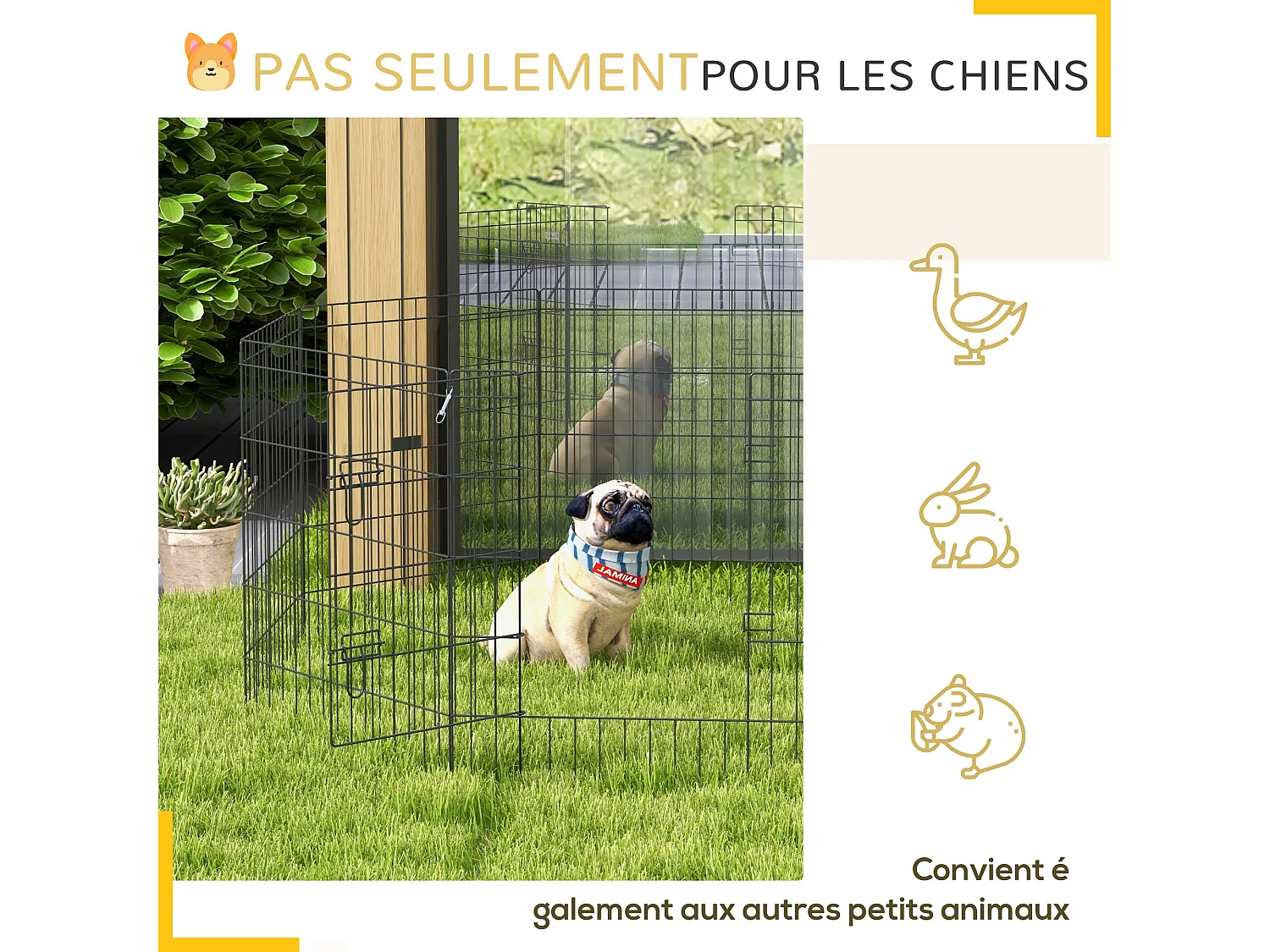 Parc enclos acier pour chien animaux 1 porte 8 panneaux 76L x 61l cm noir