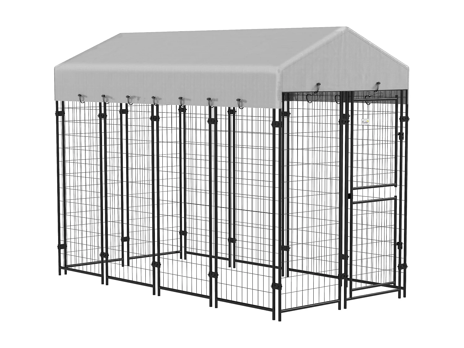 Chenil extérieur chien - cage chien - enclos chien - toile toit imperméable anti-UV, 2 portes verrouillables - acier noir PE gris