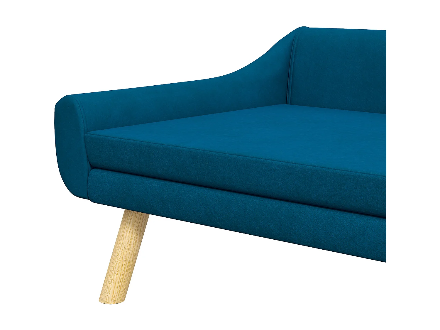 Canapé chien lit pour chien design scandinave - coussin moelleux déhoussable, pieds bois - velours bleu canard