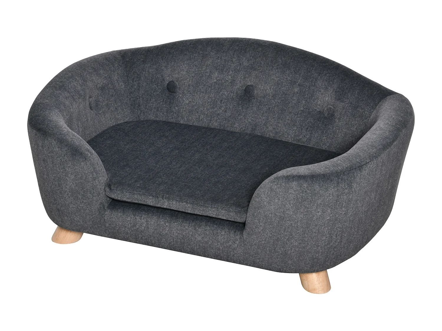 Canapé chien lit pour chien design scandinave coussin moelleux amovible pieds bois massif dim. 70L x 47l x 30H cm peluche courte polyester gris