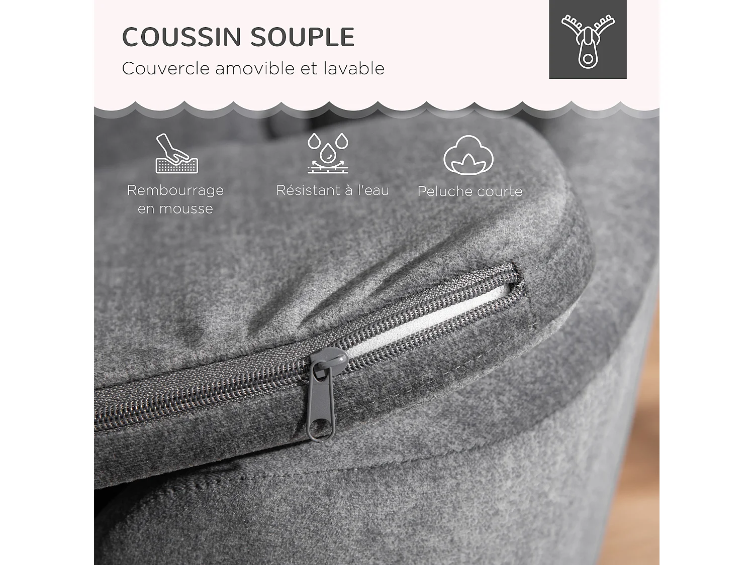 Canapé chien lit pour chien design scandinave coussin moelleux amovible pieds bois massif dim. 70L x 47l x 30H cm peluche courte polyester gris