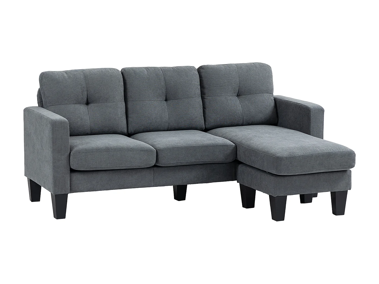 Canapé d'angle 3 places méridienne réversible garnissage mousse haute densité tissu aspect lin gris