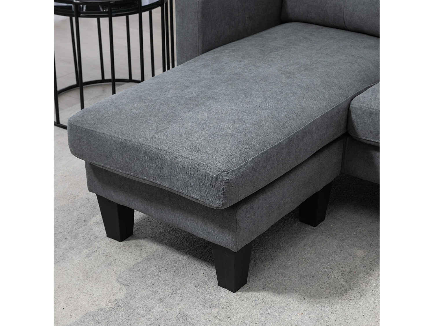 Canapé d'angle 3 places méridienne réversible garnissage mousse haute densité tissu aspect lin gris