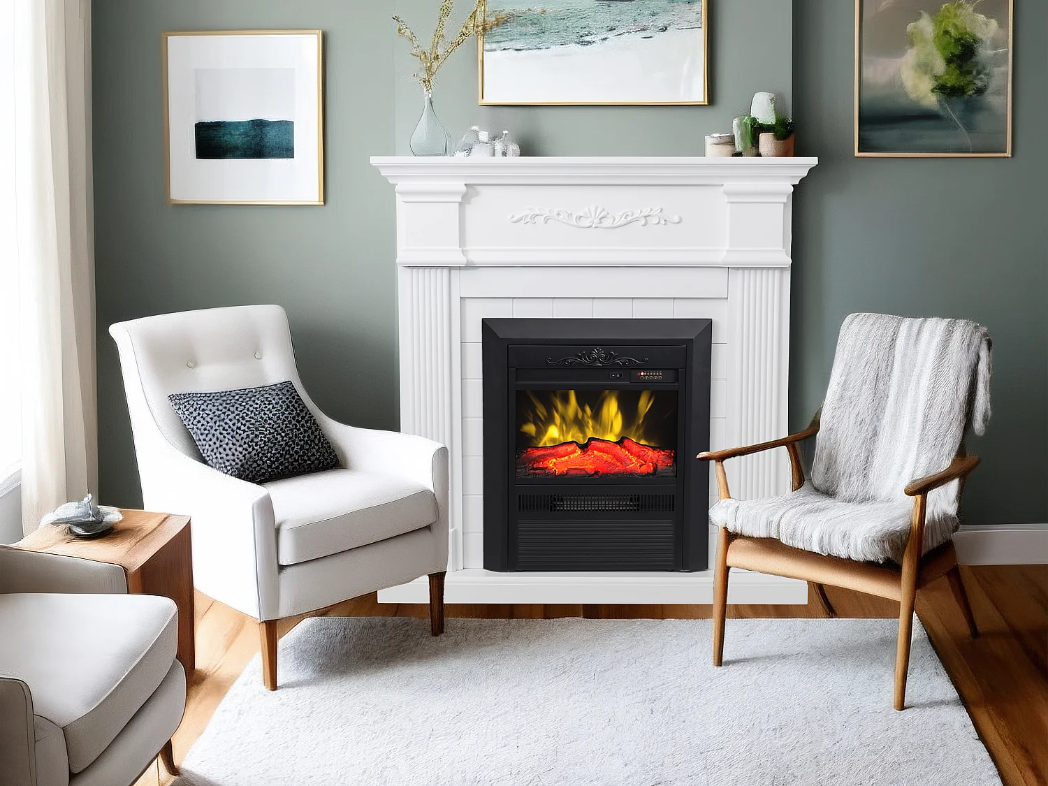 Elektrokamin zum Aufstellen - mit Mantel - L98 x T26 x H100,8 cm - Weiß - OTEMANU