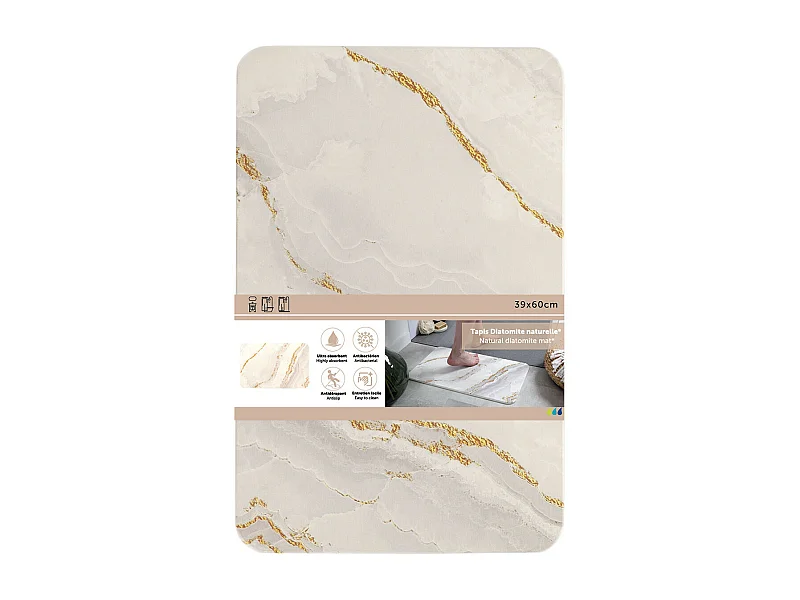 Tapis de salle de bain en Diatomite 39 x 60 cm déco Blanc aspect marbre