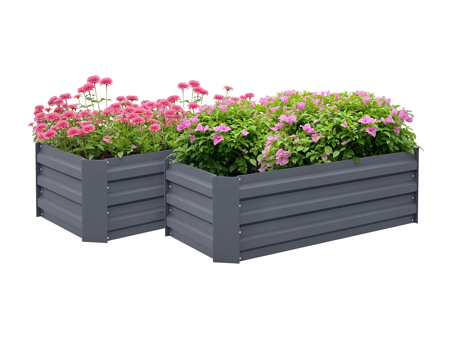 Lot de 2 carrés potager de jardin dim. 100L x 50l x 30H cm tôle d'acier ondulée gris