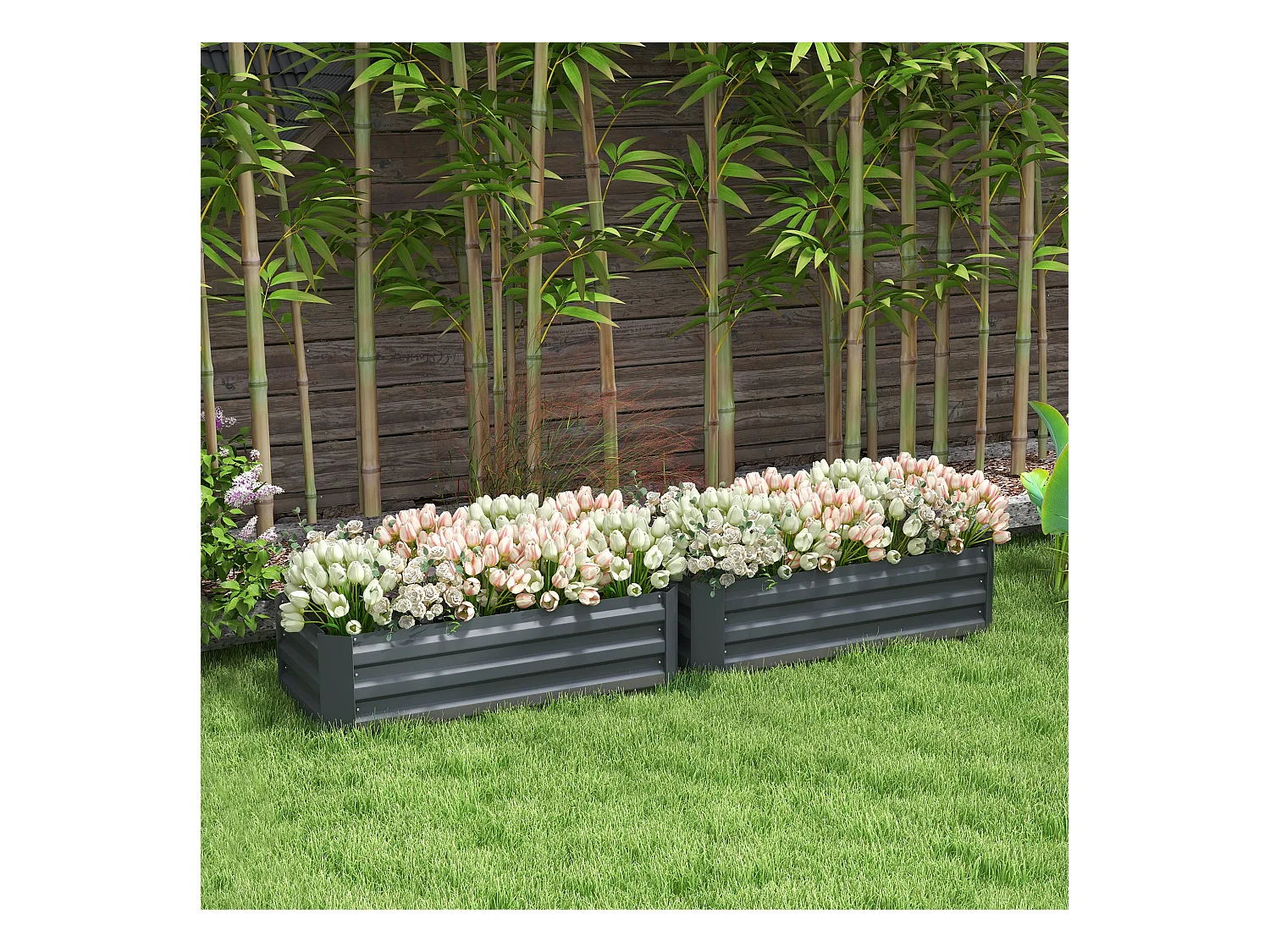 Lot de 2 carrés potager de jardin dim. 100L x 50l x 30H cm tôle d'acier ondulée gris