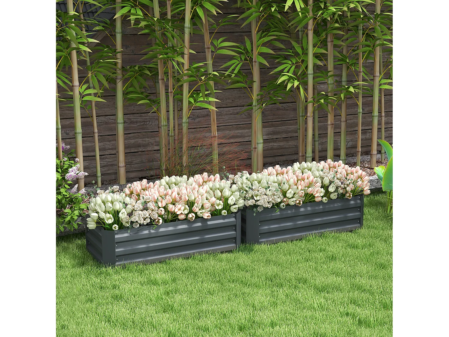 Lot de 2 carrés potager de jardin dim. 100L x 50l x 30H cm tôle d'acier ondulée gris