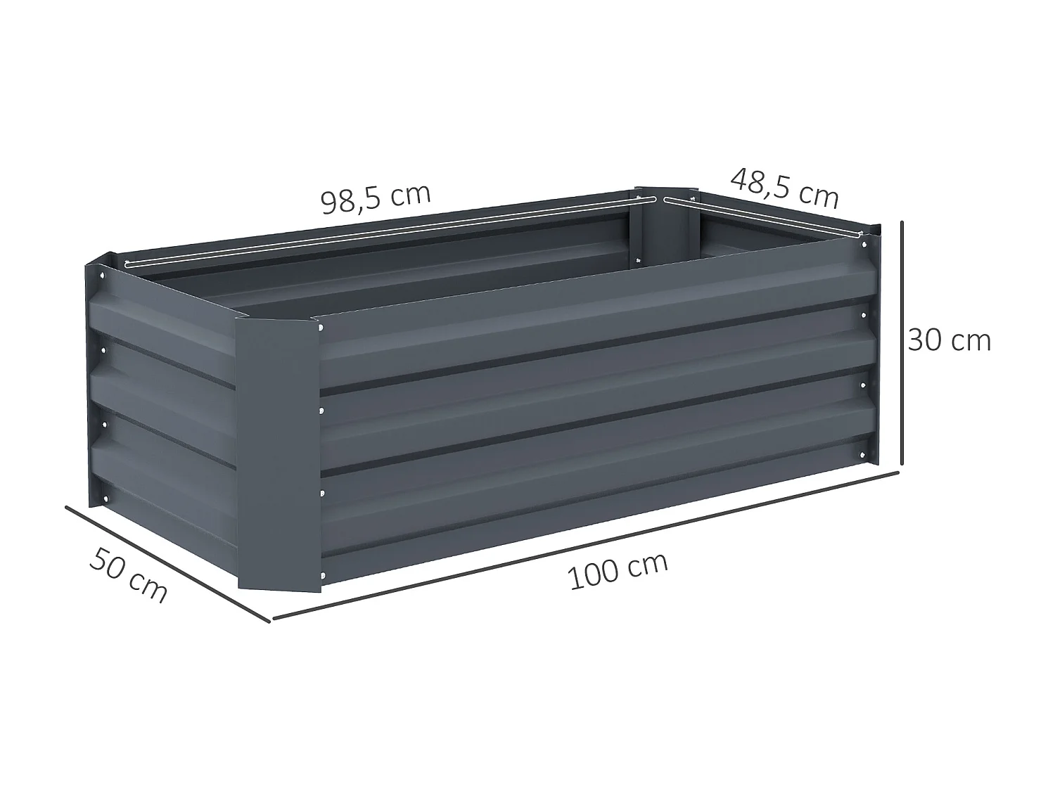Lot de 2 carrés potager de jardin dim. 100L x 50l x 30H cm tôle d'acier ondulée gris