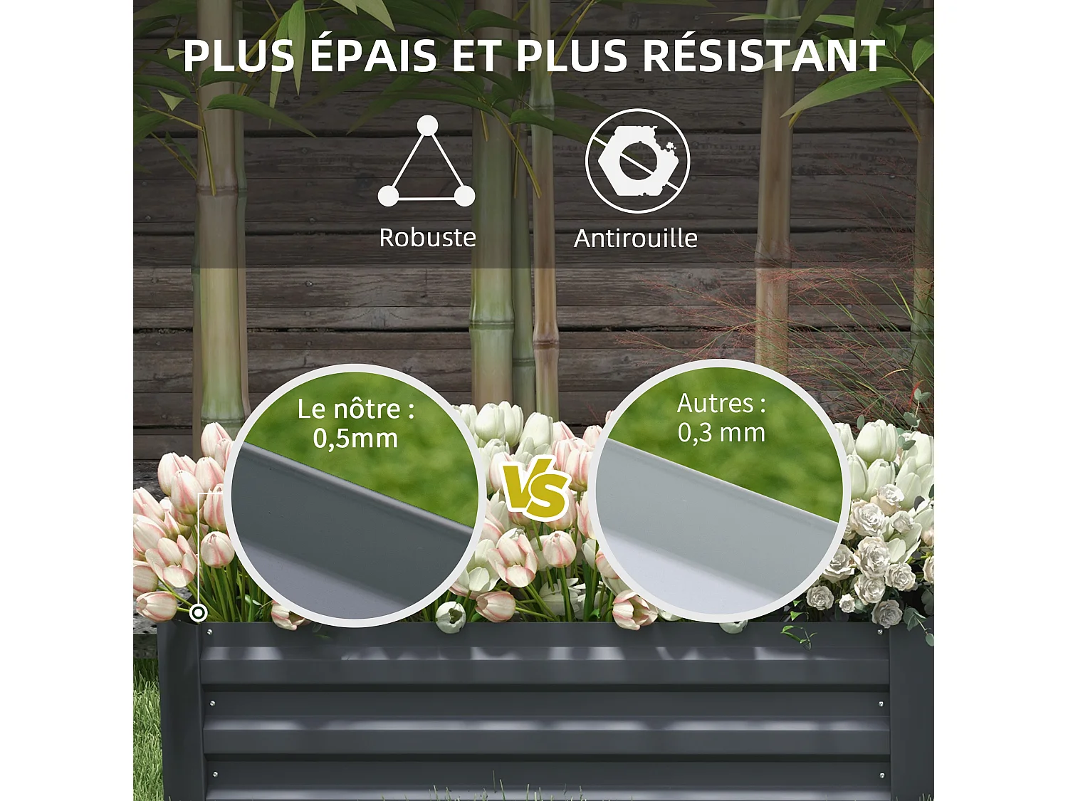 Lot de 2 carrés potager de jardin dim. 100L x 50l x 30H cm tôle d'acier ondulée gris