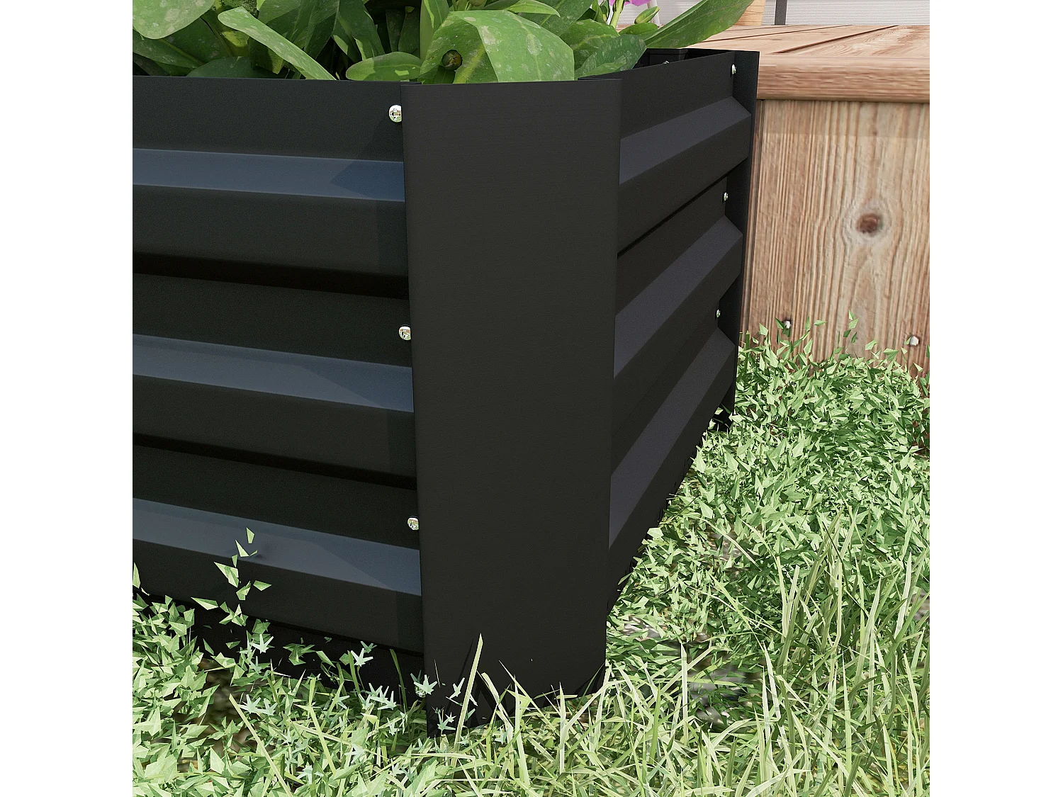 Lot de 2 carrés potager de jardin dim. 100L x 50l x 30H cm tôle d'acier ondulée noir