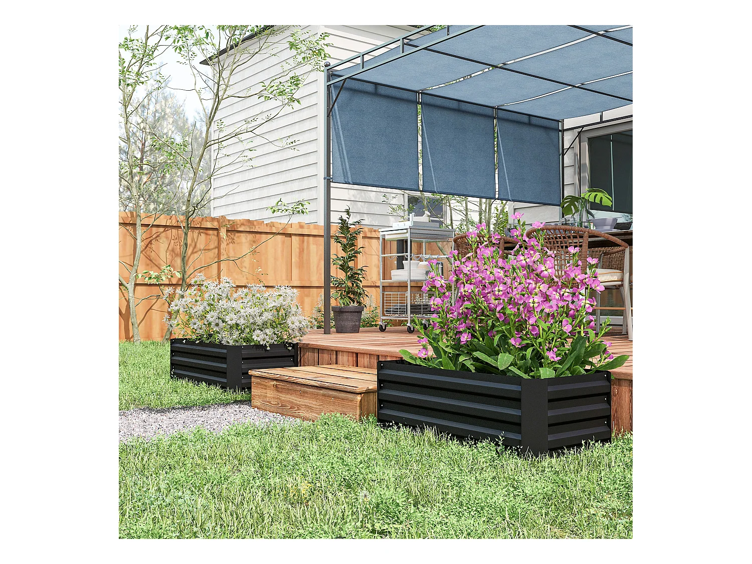 Lot de 2 carrés potager de jardin dim. 100L x 50l x 30H cm tôle d'acier ondulée noir