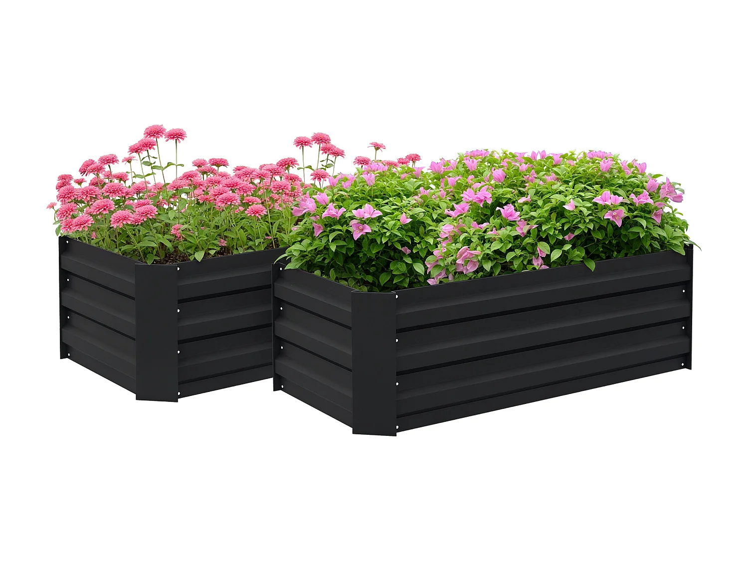 Lot de 2 carrés potager de jardin dim. 100L x 50l x 30H cm tôle d'acier ondulée noir