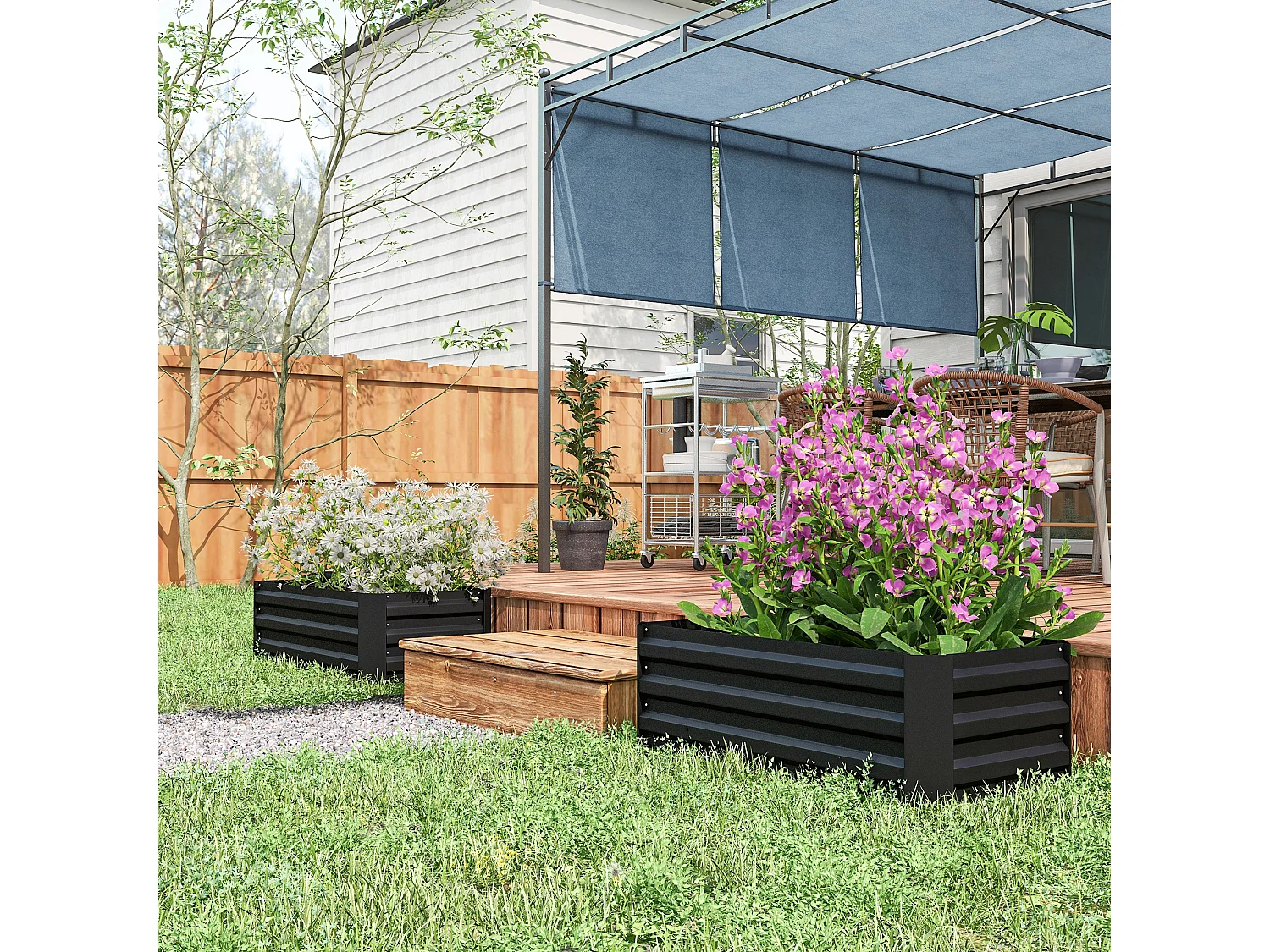 Lot de 2 carrés potager de jardin dim. 100L x 50l x 30H cm tôle d'acier ondulée noir