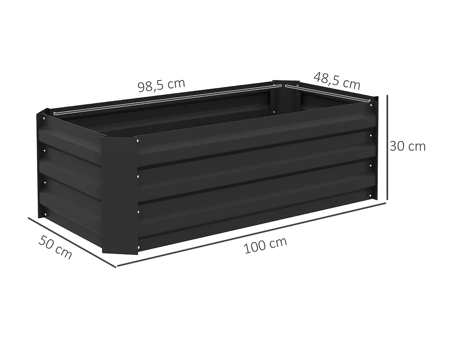 Lot de 2 carrés potager de jardin dim. 100L x 50l x 30H cm tôle d'acier ondulée noir