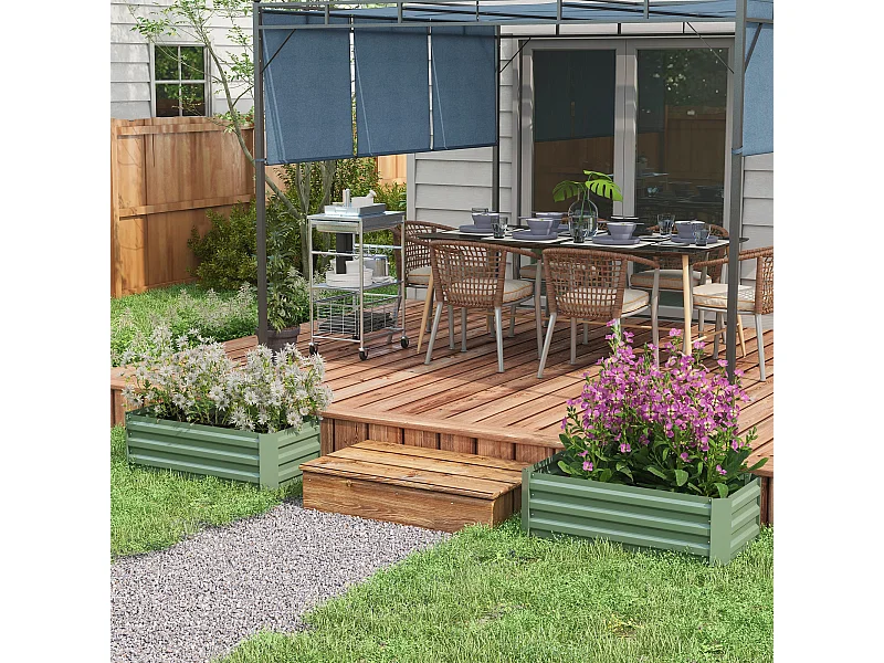 Lot de 2 carrés potager de jardin dim. 100L x 50l x 30H cm tôle d'acier ondulée vert