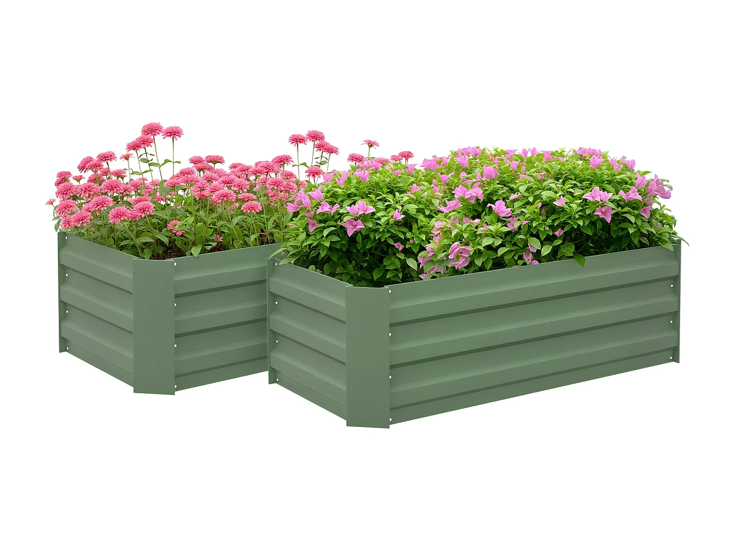Lot de 2 carrés potager de jardin dim. 100L x 50l x 30H cm tôle d'acier ondulée vert