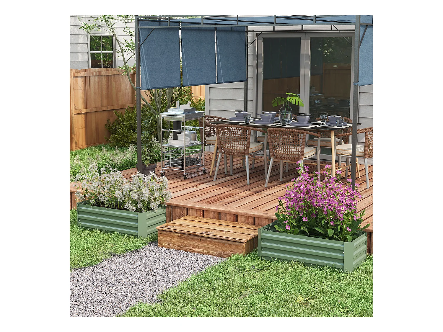 Lot de 2 carrés potager de jardin dim. 100L x 50l x 30H cm tôle d'acier ondulée vert