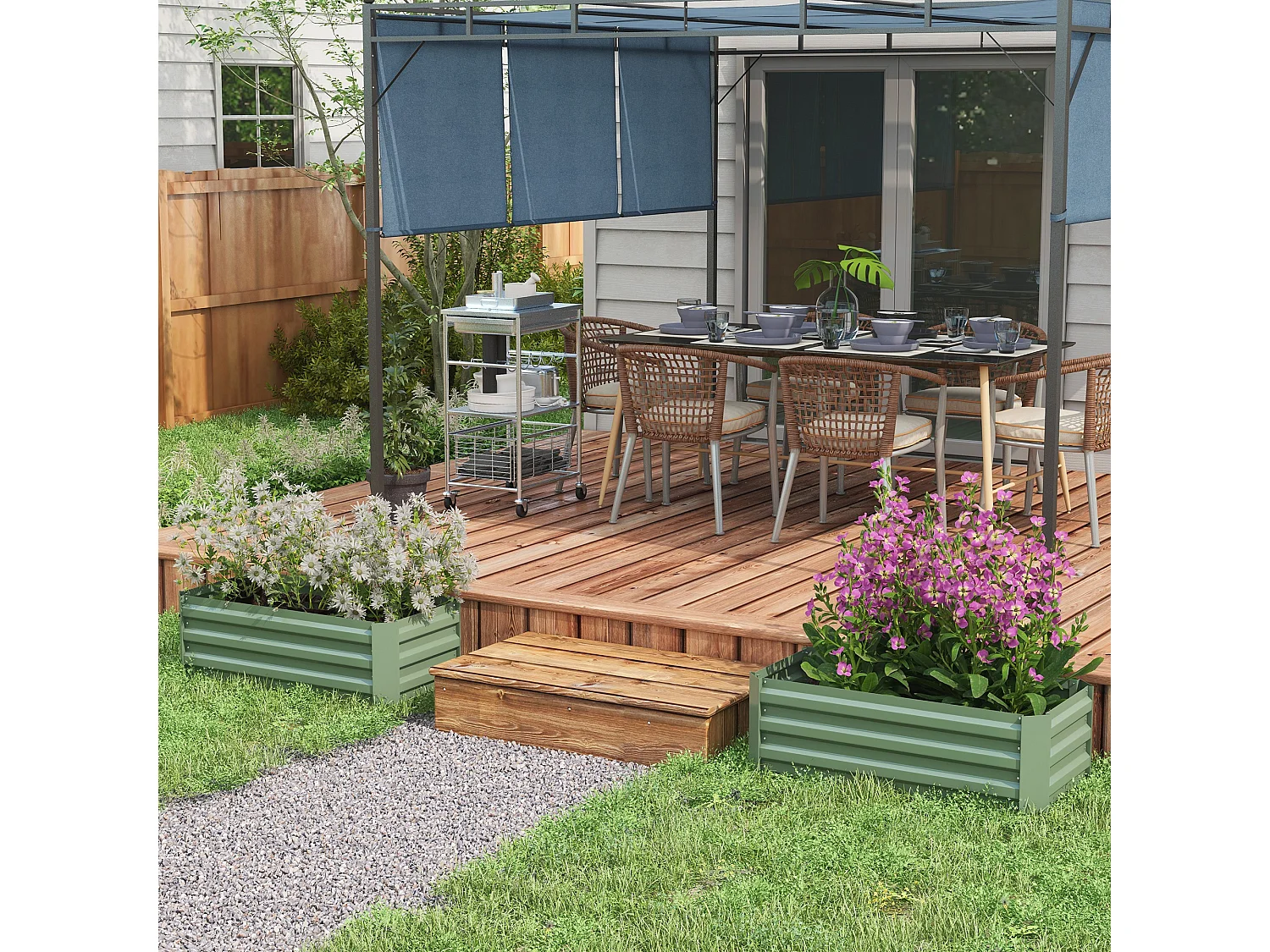 Lot de 2 carrés potager de jardin dim. 100L x 50l x 30H cm tôle d'acier ondulée vert