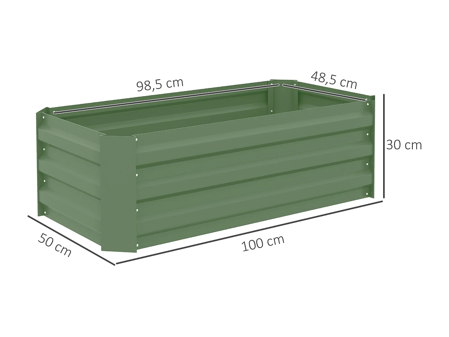 Lot de 2 carrés potager de jardin dim. 100L x 50l x 30H cm tôle d'acier ondulée vert