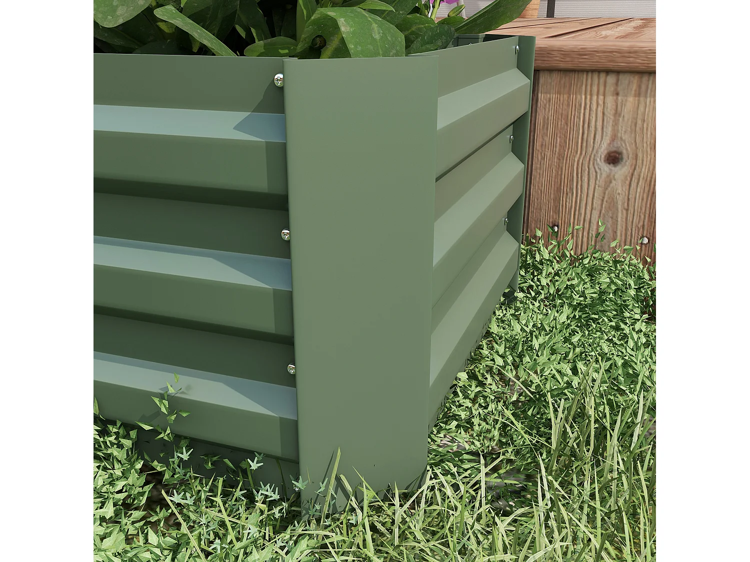 Lot de 2 carrés potager de jardin dim. 100L x 50l x 30H cm tôle d'acier ondulée vert