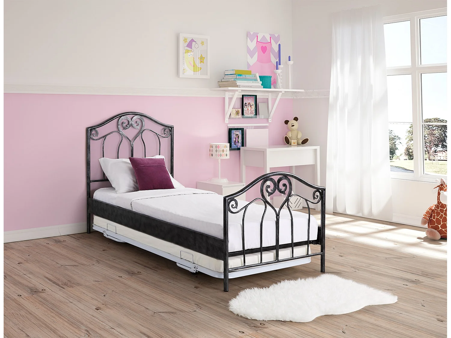 Lit sommier d'appoint pliant 90 x 190 cm - Métal - Blanc - ADONIS II