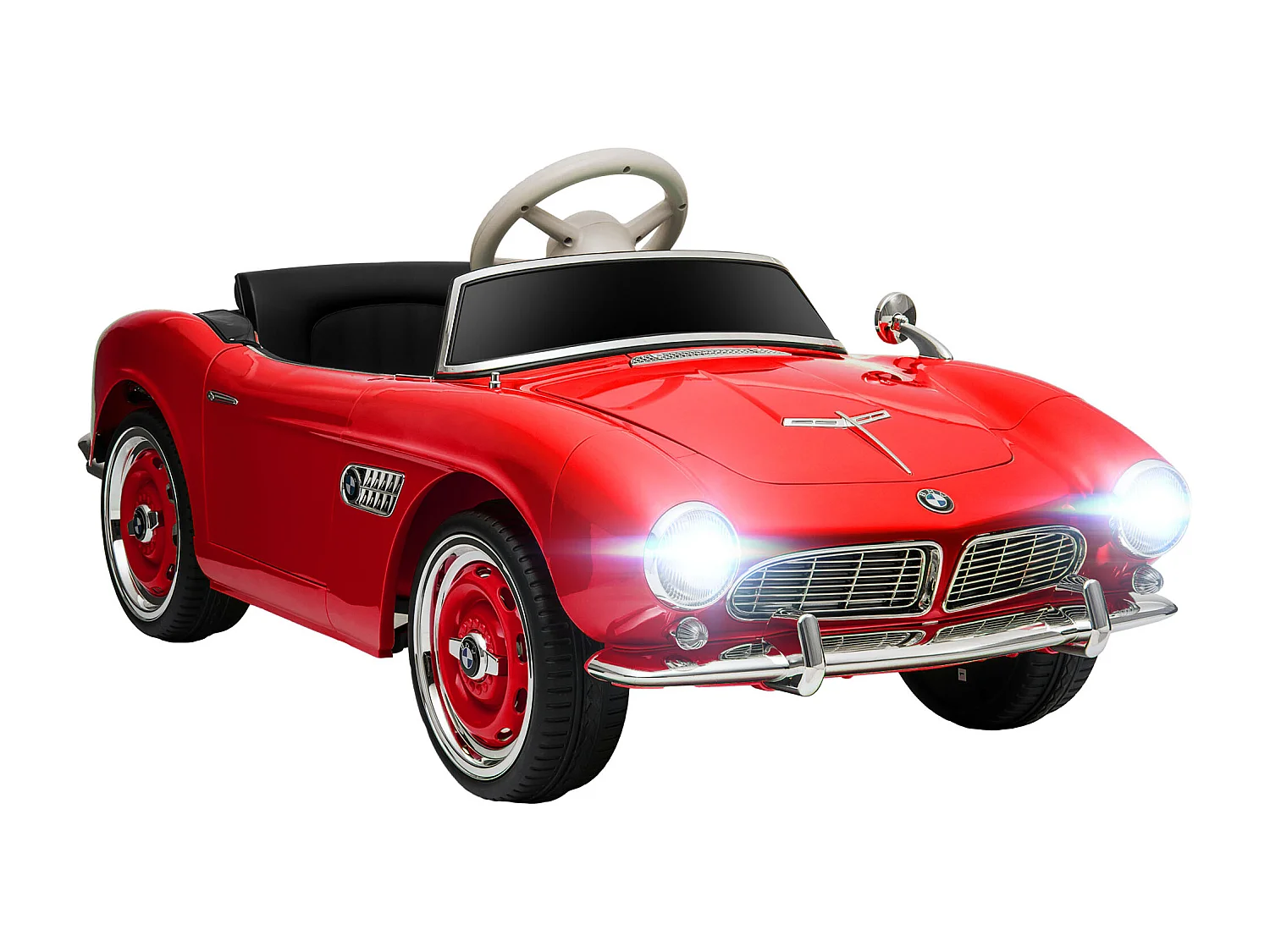 Voiture électrique enfant rétro BMW 507 - V. max. 5 Km/h effets sonores, lumineux, télécommande - rouge