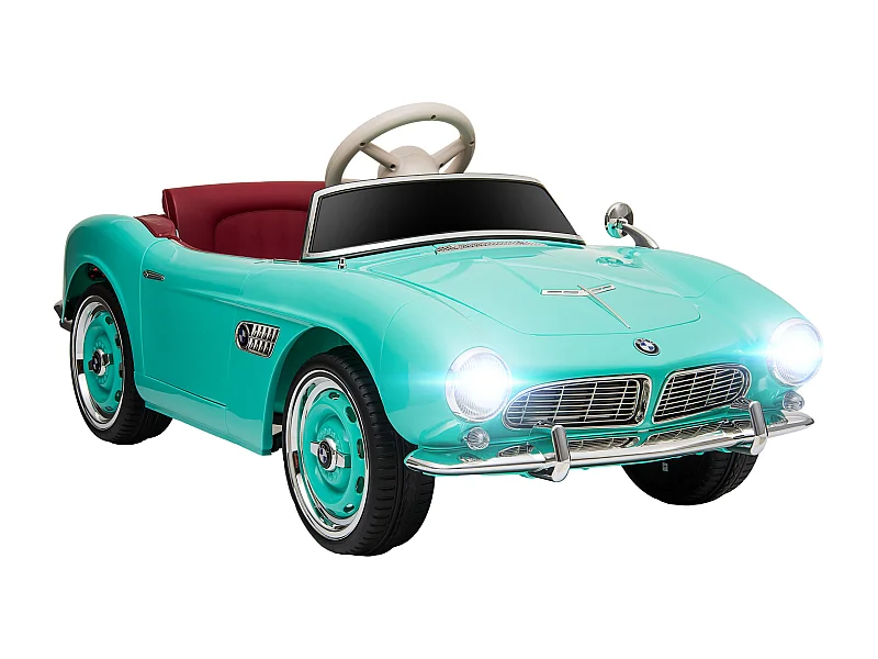 Voiture électrique enfant rétro BMW 507 - V. max. 5 Km/h effets sonores, lumineux, télécommande - turquoise