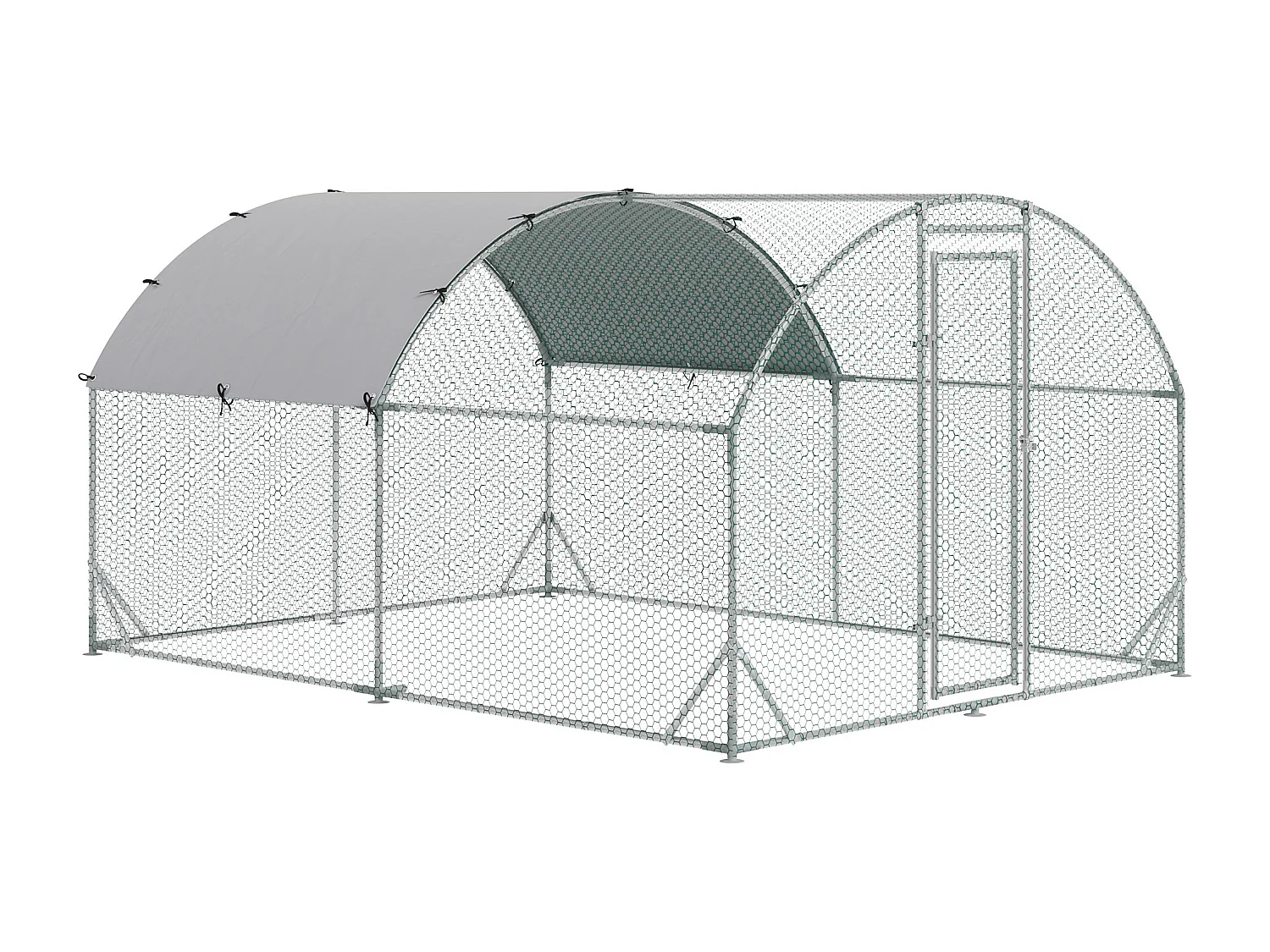 Enclos poulailler chenil 10,64 m² - parc grillagé dim. 3,8L x 2,8l x 1,97H m - espace couvert - acier galvanisé