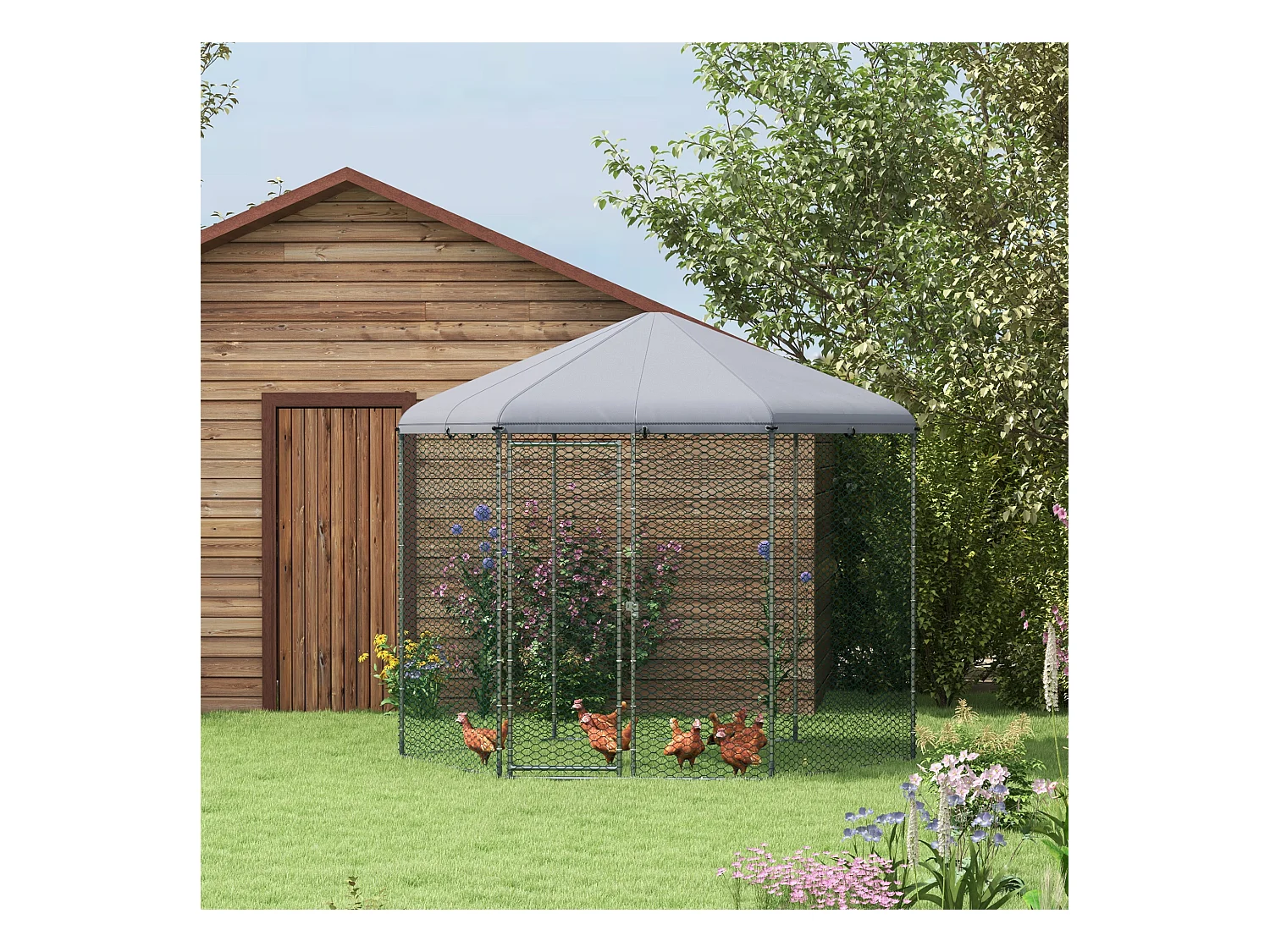 Enclos poulailler chenil 5 m² - parc grillagé dim. 2,8L x 2,45l x 2,46H m - entièrement couvert - acier oxford gris