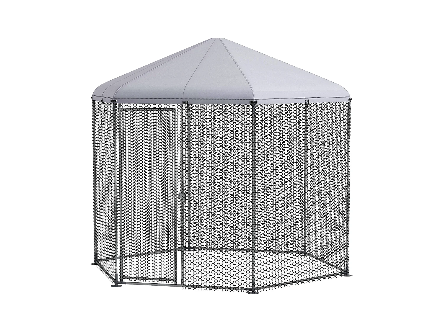 Enclos poulailler chenil 5 m² - parc grillagé dim. 2,8L x 2,45l x 2,46H m - entièrement couvert - acier oxford gris