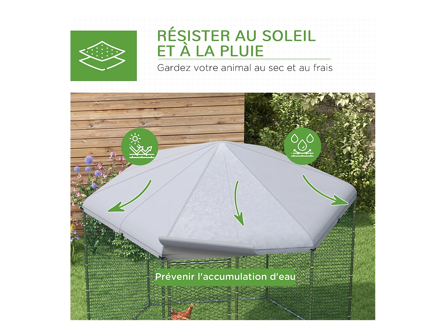 Enclos poulailler chenil 5 m² - parc grillagé dim. 2,8L x 2,45l x 2,46H m - entièrement couvert - acier oxford gris