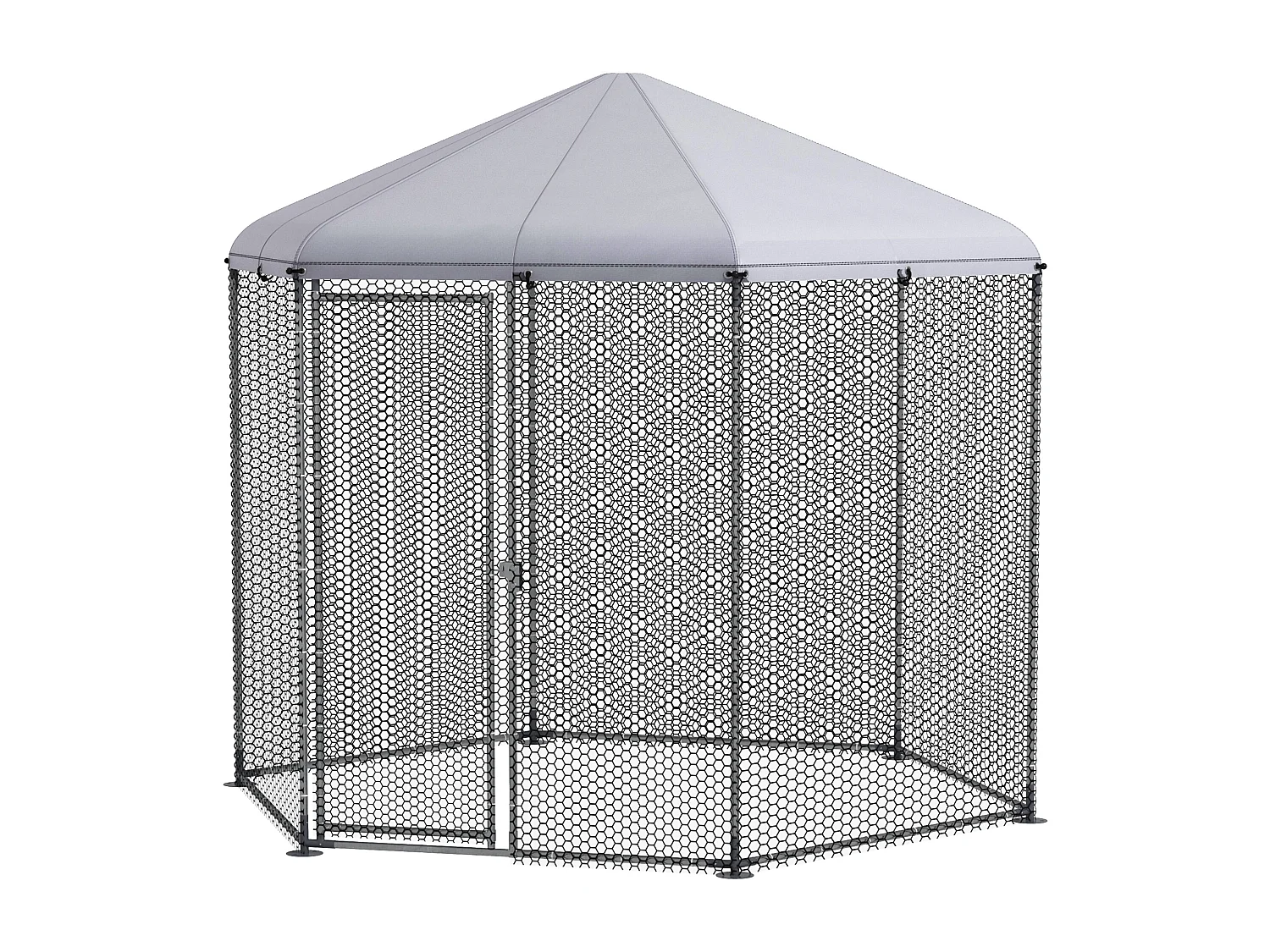Enclos poulailler chenil 5 m² - parc grillagé dim. 2,8L x 2,45l x 2,46H m - entièrement couvert - acier oxford gris