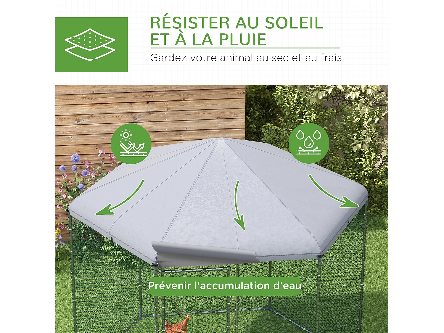 Enclos poulailler chenil 5 m² - parc grillagé dim. 2,8L x 2,45l x 2,46H m - entièrement couvert - acier oxford gris