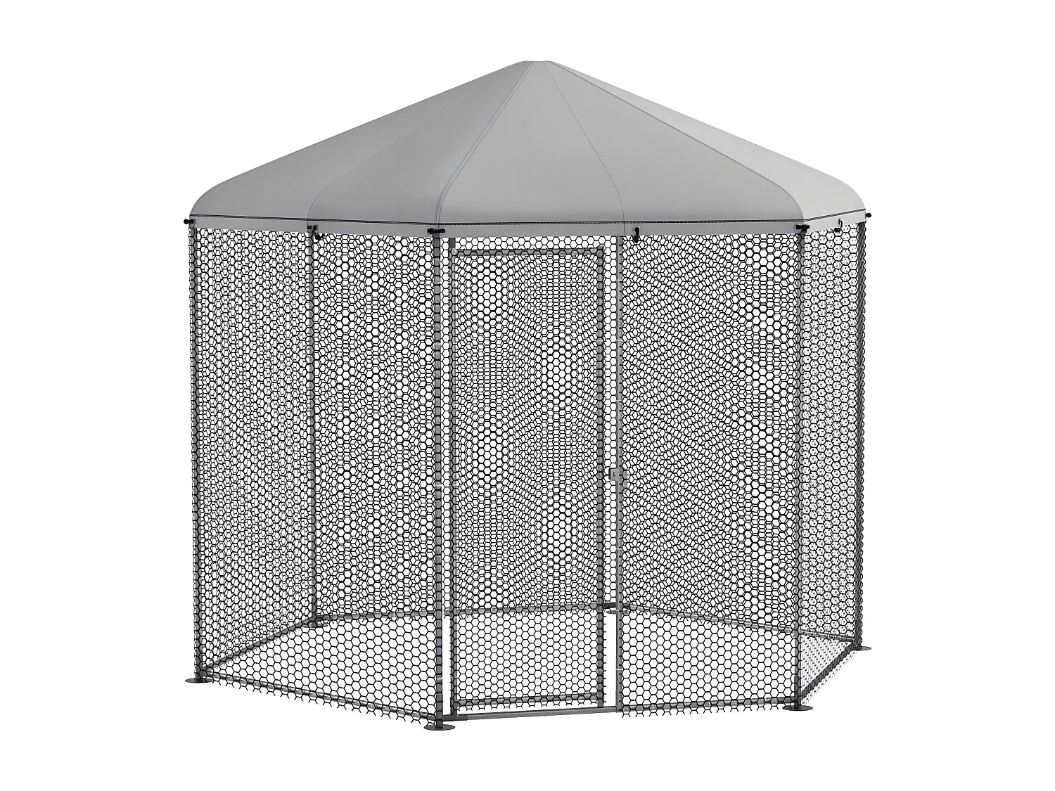 Enclos poulailler chenil 5 m² - parc grillagé dim. 2,8L x 2,45l x 2,46H m - entièrement couvert - acier oxford gris