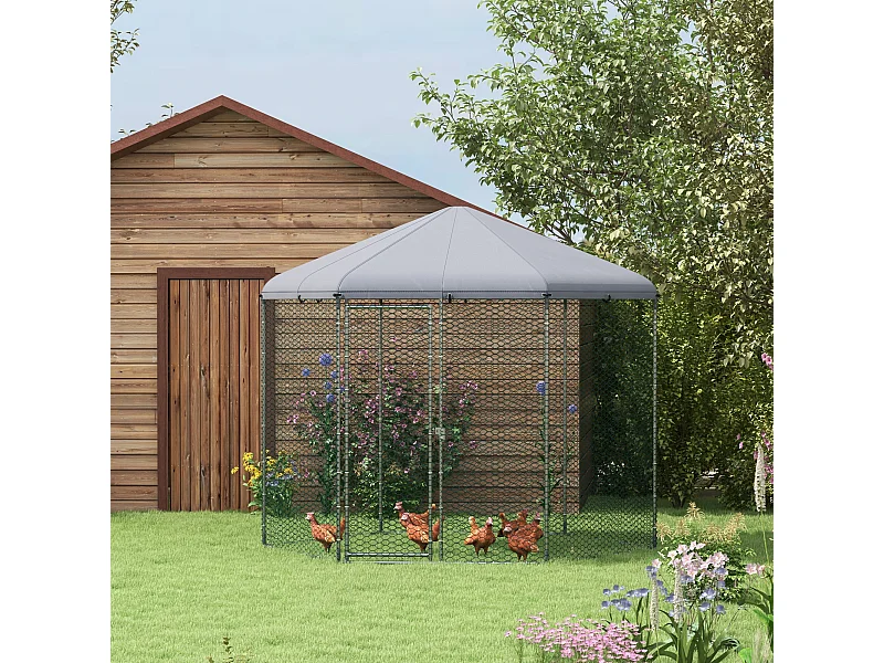Enclos poulailler chenil 5 m² - parc grillagé dim. 2,8L x 2,45l x 2,46H m - entièrement couvert - acier oxford gris