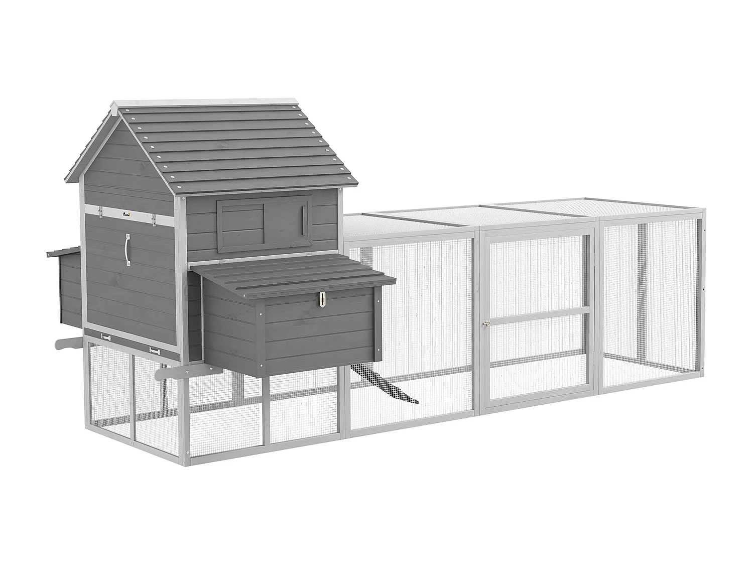 Poulailler cottage cage à poules sur pied dim. 310L x 149l x 149H cm multi-équipement bois sapin gris