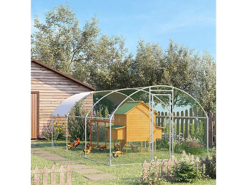 Enclos poulailler chenil 15,96 m² - parc grillagé dim. 5,7L x 2,8l x 1,97H m - espace couvert - acier galvanisé