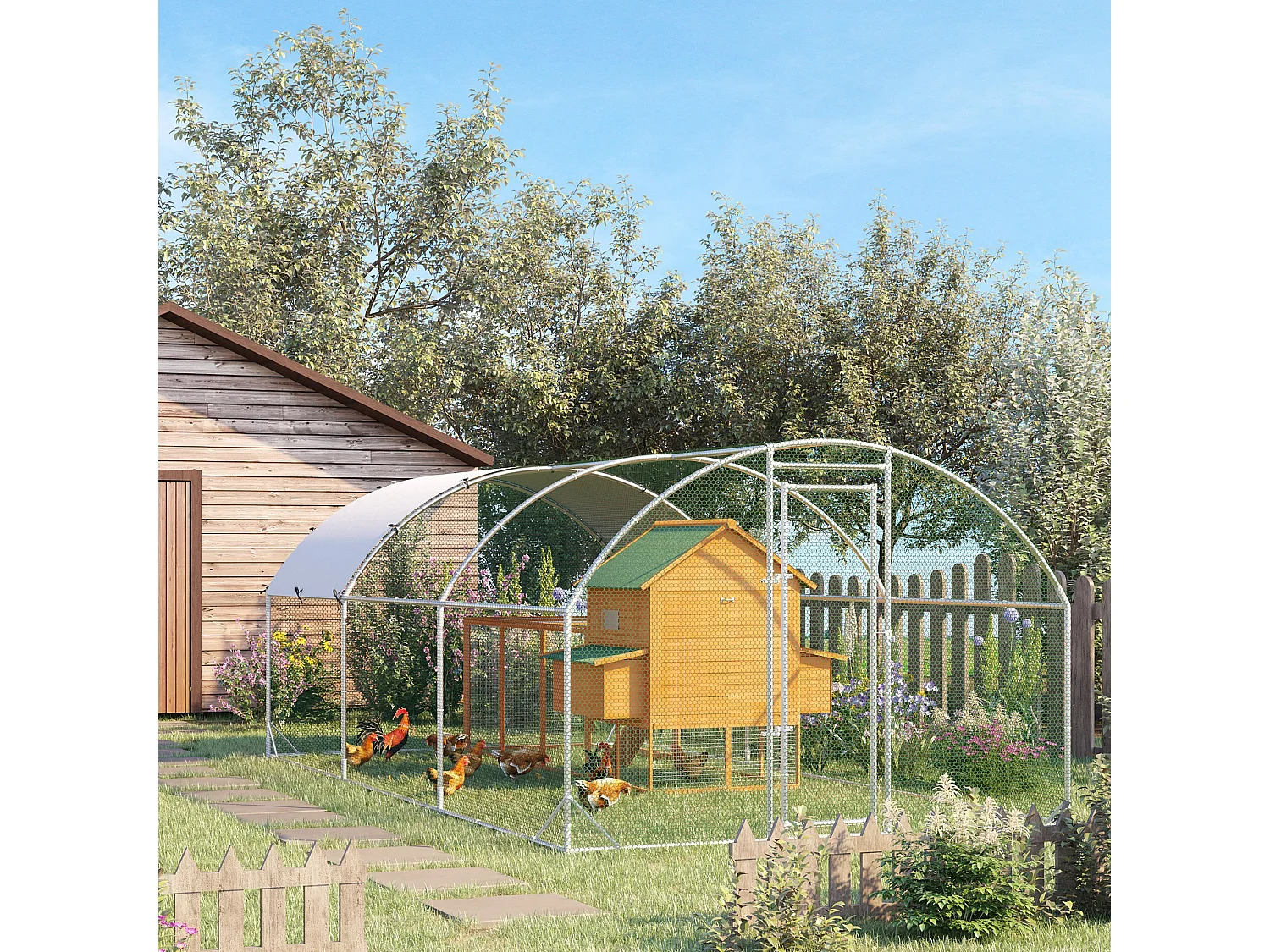 Enclos poulailler chenil 15,96 m² - parc grillagé dim. 5,7L x 2,8l x 1,97H m - espace couvert - acier galvanisé