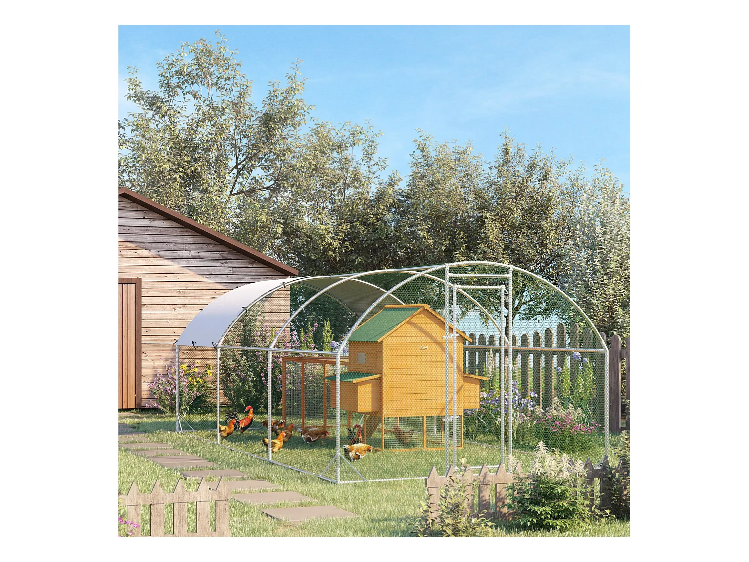 Enclos poulailler chenil 15,96 m² - parc grillagé dim. 5,7L x 2,8l x 1,97H m - espace couvert - acier galvanisé