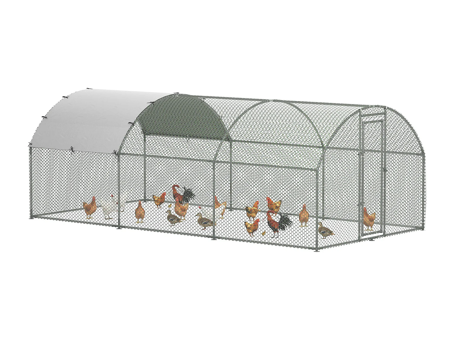 Enclos poulailler chenil 15,96 m² - parc grillagé dim. 5,7L x 2,8l x 1,97H m - espace couvert - acier galvanisé