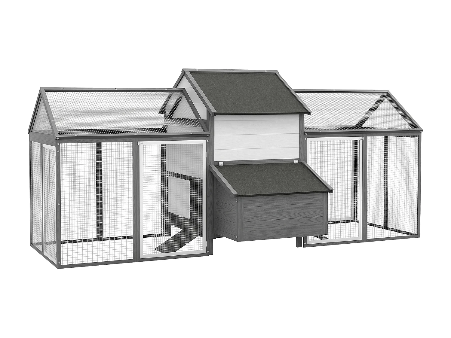 Poulailler en bois 2 enclos modulables niche pondoir gris