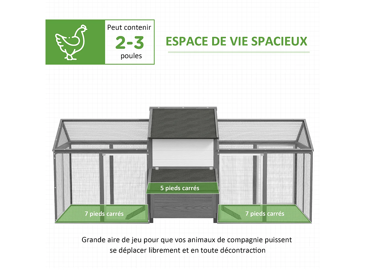 Poulailler en bois 2 enclos modulables niche pondoir gris