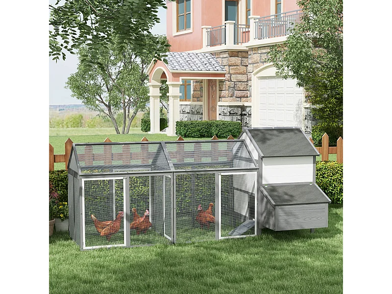 Poulailler en bois 2 enclos modulables niche pondoir gris