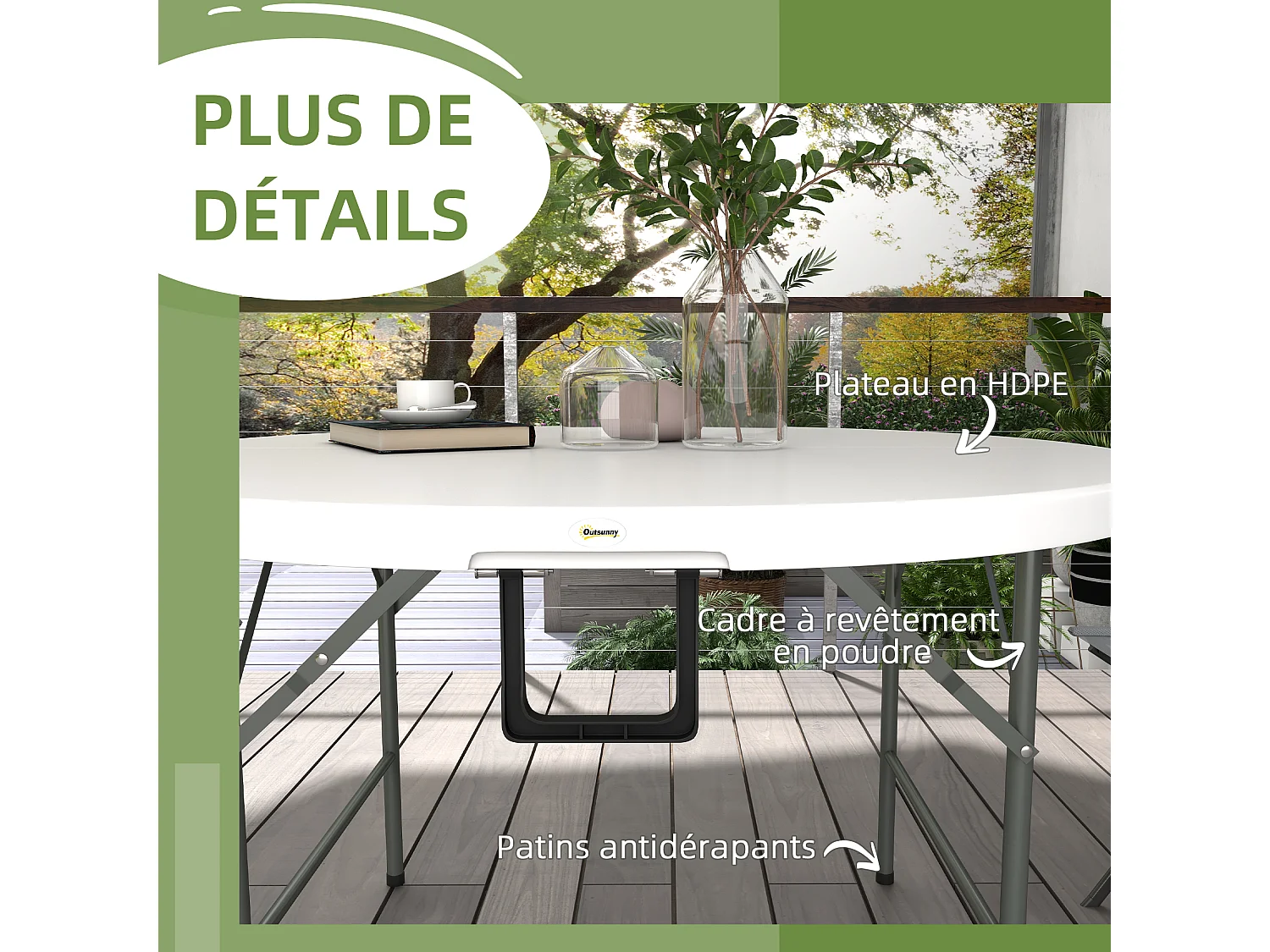 Table pliante table de camping pliable table de jardin Ø 122 x 73H cm poignée acier époxy HDPE blanc