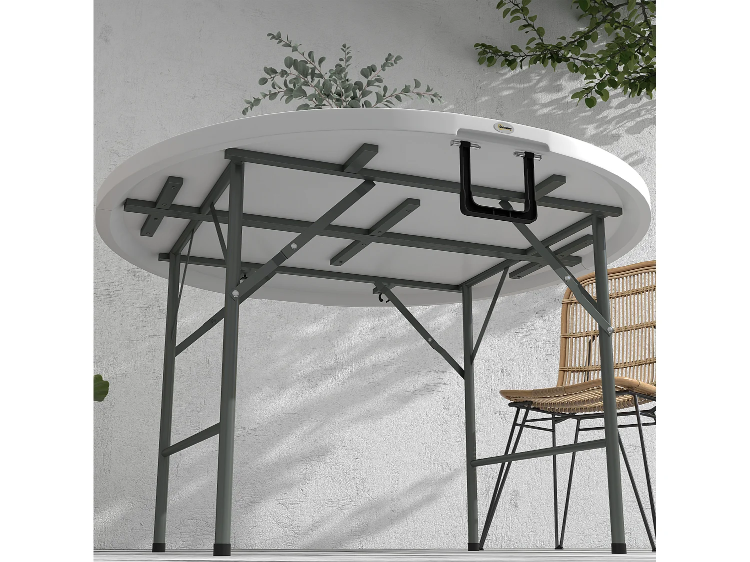 Table pliante table de camping pliable table de jardin Ø 122 x 73H cm poignée acier époxy HDPE blanc