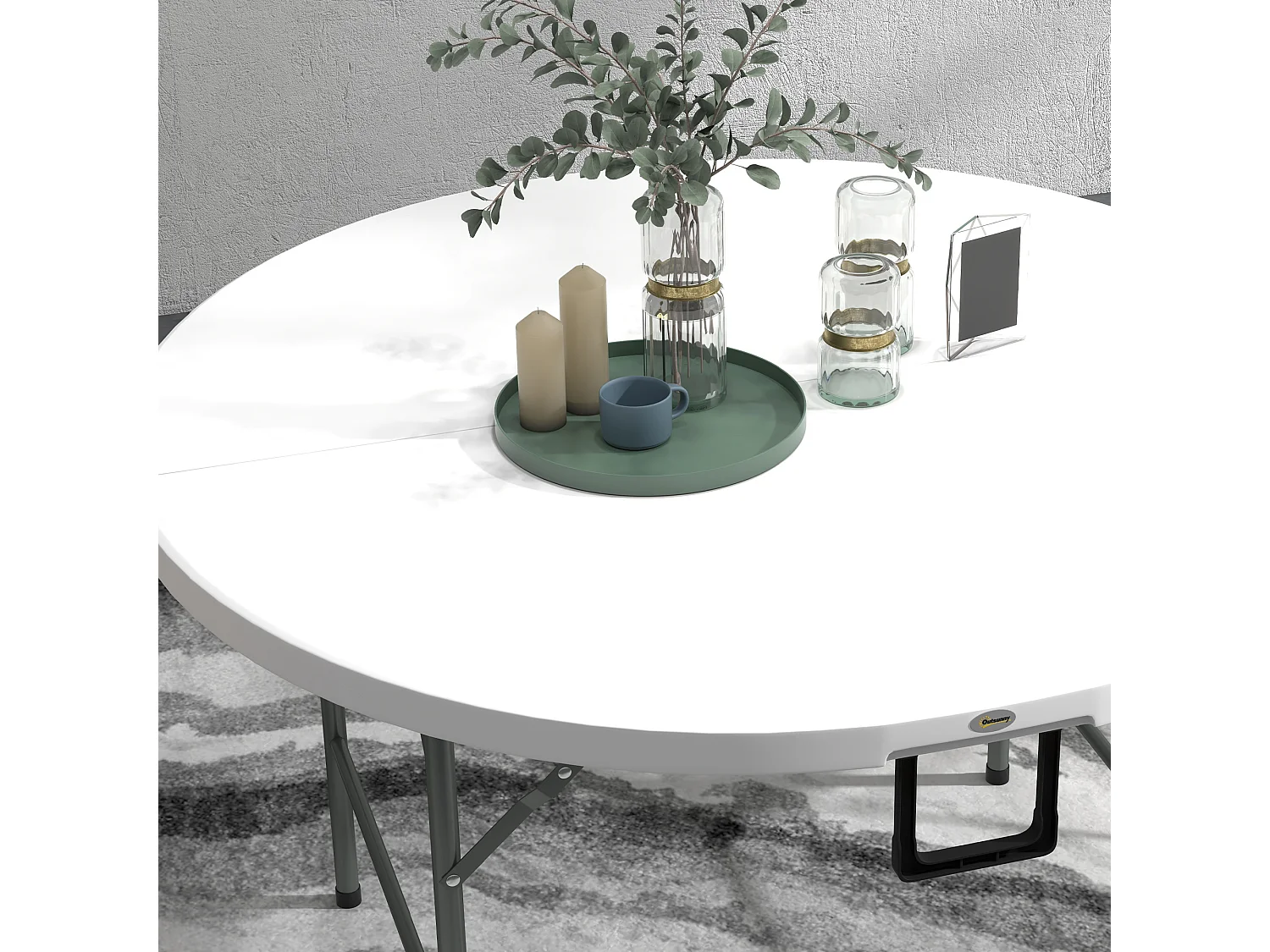 Table pliante table de camping pliable table de jardin Ø 122 x 73H cm poignée acier époxy HDPE blanc